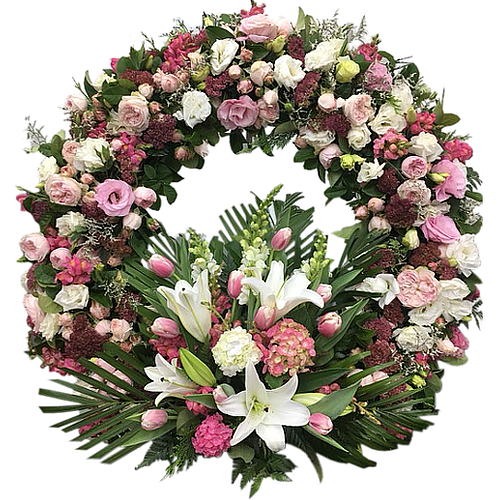 Express your sincere sympathy to someone you care with this beautiful bright display shades of red, pink and white. Roses, stock flowers, hydrangeas & lilies.