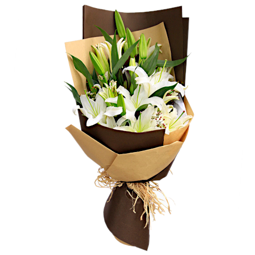 Striking white lily blooms styled with Australian plum foliage for a garnish. The most common meaning behind lilies is that the lilies stand for purity and virtue. Thank someone with this floral gift for being there every day with time, love and care. Striking white lily blooms styled with Australian plum foliage for a garnish. The most common meaning behind lilies is that the lilies stand for purity and virtue. Thank someone with this floral gift for being there every day with time, love and care.