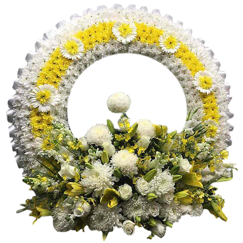 Send message of hope and happiness with arrangement in shades of yellow and white. Featuring chrysanthemum daisies, lilies and roses accompany.